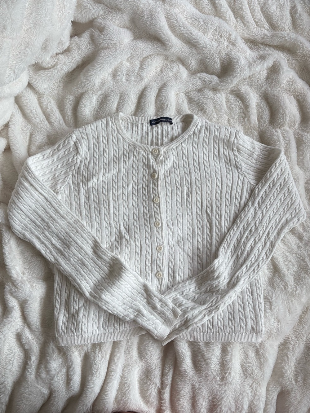 Brandy Melville White Cable-Knit Button Cardigan